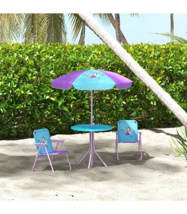 Outsunny Kids Bistro Table and Chair Set with Fairy Theme, Adjustable Parasol