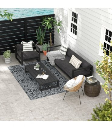 Outsunny Reversible Waterproof Outdoor Rug with Carry Bag, 182 x 274cm, Black