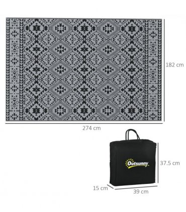 Outsunny Reversible Waterproof Outdoor Rug with Carry Bag, 182 x 274cm, Black