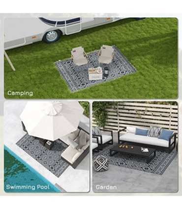 Outsunny Reversible Waterproof Outdoor Rug with Carry Bag, 182 x 274cm, Black