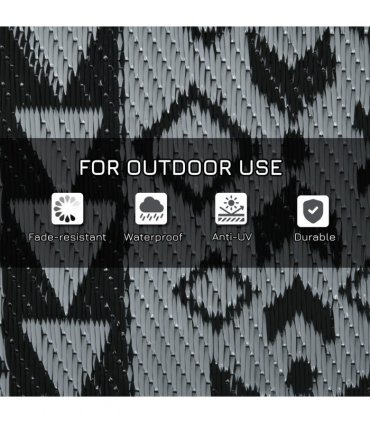 Outsunny Reversible Waterproof Outdoor Rug with Carry Bag, 182 x 274cm, Black