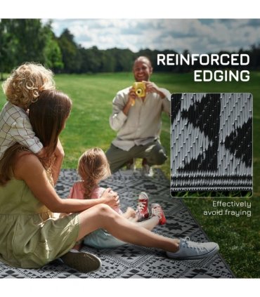 Outsunny Reversible Waterproof Outdoor Rug with Carry Bag, 182 x 274cm, Black