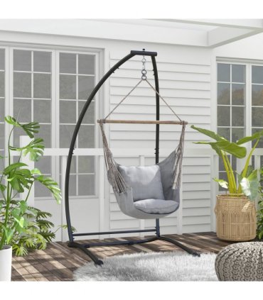 Steel Black Hammock Chair Stand Metal Frame C Shape 108cm x 130cm x 198cm
