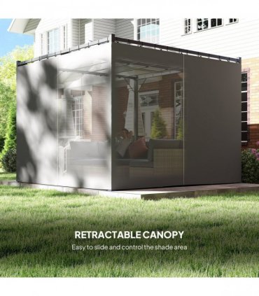 Outsunny 3 x 3(m) Pergola with Retractable Roof and Curtains, Light Grey