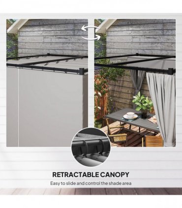 Outsunny 3 x 3(m) Pergola with Retractable Roof and Curtains, Light Grey