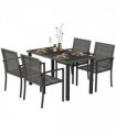 Outdoor Dining Set Grey Galvanised Steel PE Rattan Glass 130x70x73cm