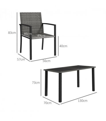 Outdoor Dining Set Grey Galvanised Steel PE Rattan Glass 130x70x73cm