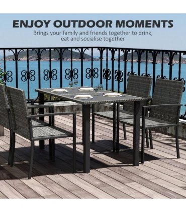 Outdoor Dining Set Grey Galvanised Steel PE Rattan Glass 130x70x73cm