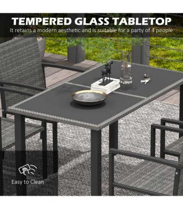 Outdoor Dining Set Grey Galvanised Steel PE Rattan Glass 130x70x73cm