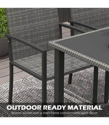 Outdoor Dining Set Grey Galvanised Steel PE Rattan Glass 130x70x73cm