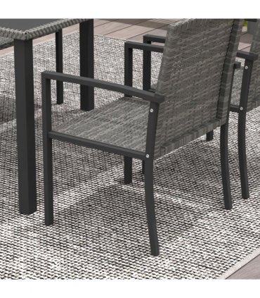 Outdoor Dining Set Grey Galvanised Steel PE Rattan Glass 130x70x73cm