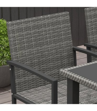 Outdoor Dining Set Grey Galvanised Steel PE Rattan Glass 130x70x73cm