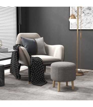 Storage Ottoman Light Grey Polyester Oak Wood 39W x 39D x 40Hcm Hidden Space
