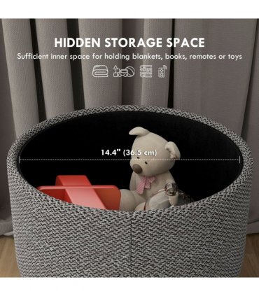 Storage Ottoman Light Grey Polyester Oak Wood 39W x 39D x 40Hcm Hidden Space