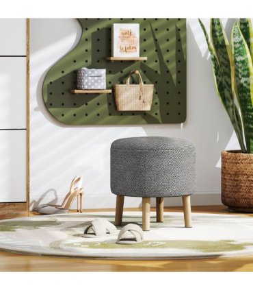 Storage Ottoman Light Grey Polyester Oak Wood 39W x 39D x 40Hcm Hidden Space