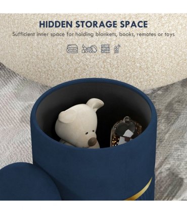 HOMCOM Round Pouffe, Storage Footstool with Cushioned Top, Hidden Space