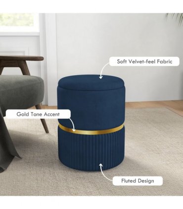 HOMCOM Round Pouffe, Storage Footstool with Cushioned Top, Hidden Space