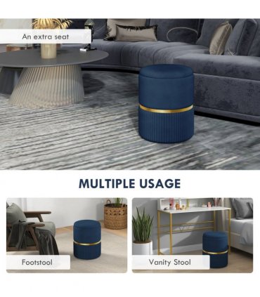 HOMCOM Round Pouffe, Storage Footstool with Cushioned Top, Hidden Space