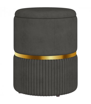 HOMCOM Round Pouffe, Storage Footstool with Cushioned Top, Hidden Space