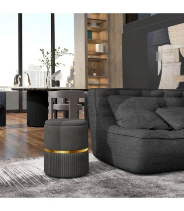 HOMCOM Round Pouffe, Storage Footstool with Cushioned Top, Hidden Space