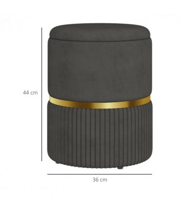 HOMCOM Round Pouffe, Storage Footstool with Cushioned Top, Hidden Space