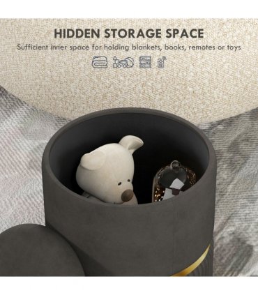 HOMCOM Round Pouffe, Storage Footstool with Cushioned Top, Hidden Space