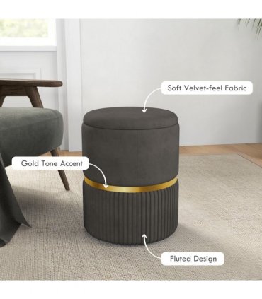 HOMCOM Round Pouffe, Storage Footstool with Cushioned Top, Hidden Space