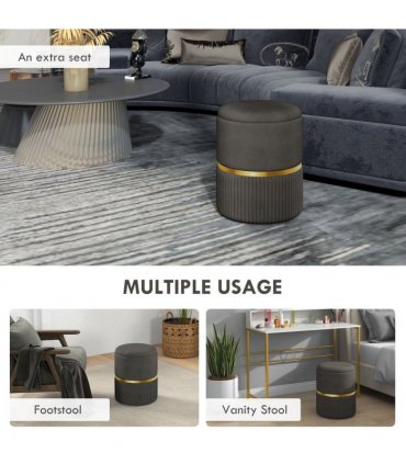 HOMCOM Round Pouffe, Storage Footstool with Cushioned Top, Hidden Space