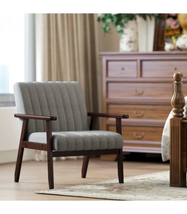 HOMCOM Modern Accent Chair Upholstered Armchair for Bedroom Living Room Grey