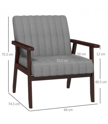 HOMCOM Modern Accent Chair Upholstered Armchair for Bedroom Living Room Grey