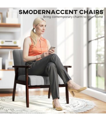 HOMCOM Modern Accent Chair Upholstered Armchair for Bedroom Living Room Grey