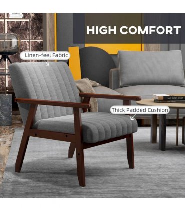 HOMCOM Modern Accent Chair Upholstered Armchair for Bedroom Living Room Grey