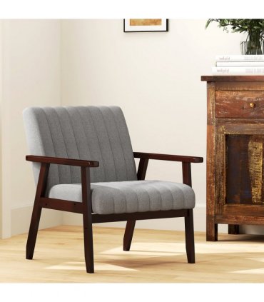 HOMCOM Modern Accent Chair Upholstered Armchair for Bedroom Living Room Grey