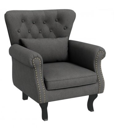 HOMCOM Vintage Armchair Wingback Accent Chair with Naihead Trim Dark Grey
