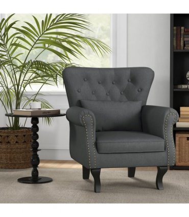 HOMCOM Vintage Armchair Wingback Accent Chair with Naihead Trim Dark Grey