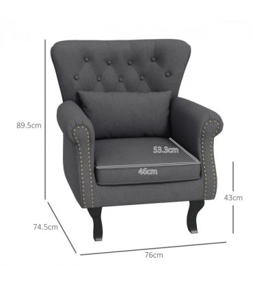 HOMCOM Vintage Armchair Wingback Accent Chair with Naihead Trim Dark Grey