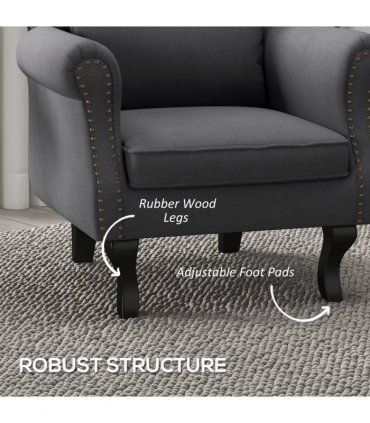 HOMCOM Vintage Armchair Wingback Accent Chair with Naihead Trim Dark Grey