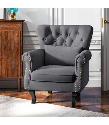 HOMCOM Vintage Armchair Wingback Accent Chair with Naihead Trim Dark Grey