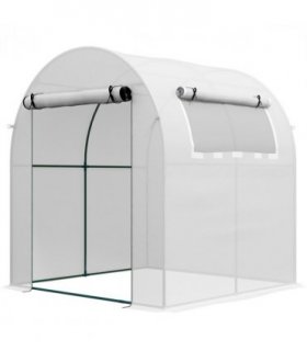 Greenhouse Walk in Polytunnel White Steel PE 180W x 180D x 200H cm Outsunny