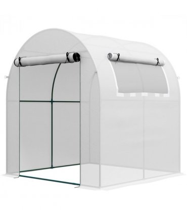 Greenhouse Walk in Polytunnel White Steel PE 180W x 180D x 200H cm Outsunny