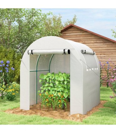 Greenhouse Walk in Polytunnel White Steel PE 180W x 180D x 200H cm Outsunny