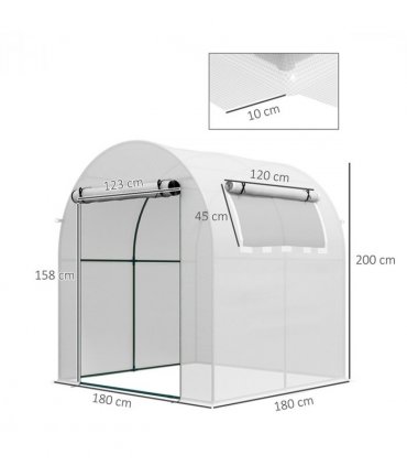 Greenhouse Walk in Polytunnel White Steel PE 180W x 180D x 200H cm Outsunny