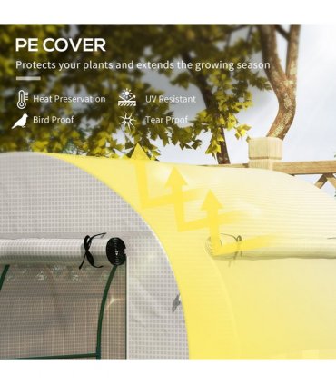 Greenhouse Walk in Polytunnel White Steel PE 180W x 180D x 200H cm Outsunny