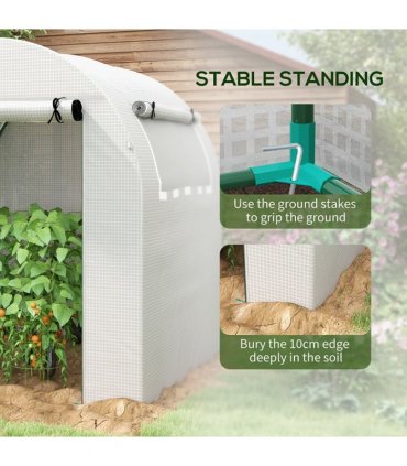 Greenhouse Walk in Polytunnel White Steel PE 180W x 180D x 200H cm Outsunny