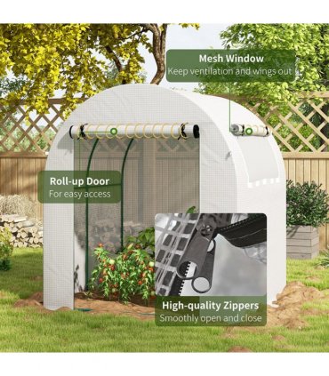 Greenhouse Walk in Polytunnel White Steel PE 180W x 180D x 200H cm Outsunny