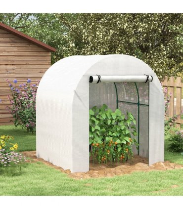 Greenhouse Walk in Polytunnel White Steel PE 180W x 180D x 200H cm Outsunny