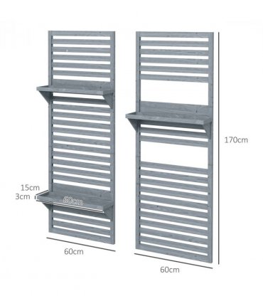 Wall Mounted Plant Stands Set of 2 with Shelves and Slatted Trellis Grey 60cm