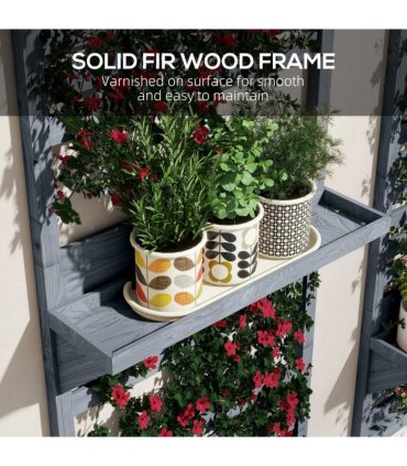 Wall Mounted Plant Stands Set of 2 with Shelves and Slatted Trellis Grey 60cm