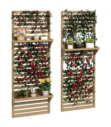 Plant Stand Natural Fir Wood 2-Piece Set with Shelves and Trellis 60x18x170cm