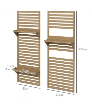 Plant Stand Natural Fir Wood 2-Piece Set with Shelves and Trellis 60x18x170cm